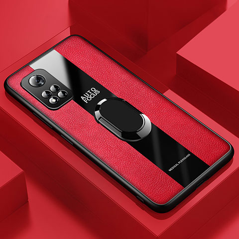 Coque Silicone Gel Motif Cuir Housse Etui avec Support Bague Anneau Aimante Magnetique PB1 pour Huawei Honor V40 5G Rouge