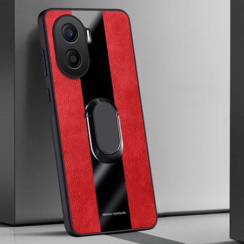 Coque Silicone Gel Motif Cuir Housse Etui avec Support Bague Anneau Aimante Magnetique PB1 pour Huawei Honor X40i 5G Rouge