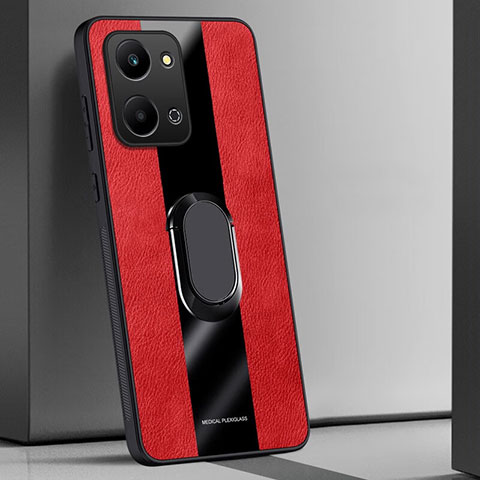 Coque Silicone Gel Motif Cuir Housse Etui avec Support Bague Anneau Aimante Magnetique PB1 pour Huawei Honor X7a Rouge