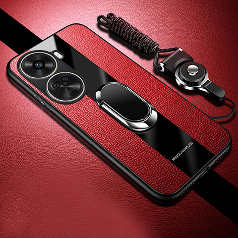 Coque Silicone Gel Motif Cuir Housse Etui avec Support Bague Anneau Aimante Magnetique PB1 pour Huawei Nova 11 SE Rouge