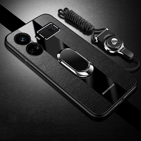 Coque Silicone Gel Motif Cuir Housse Etui avec Support Bague Anneau Aimante Magnetique PB1 pour Realme GT Neo5 240W 5G Noir