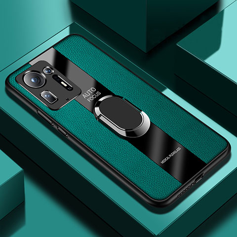 Coque Silicone Gel Motif Cuir Housse Etui avec Support Bague Anneau Aimante Magnetique PB1 pour Xiaomi Mi Mix 4 5G Vert