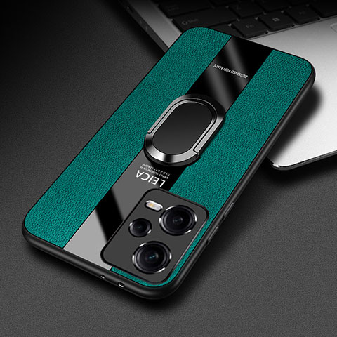 Coque Silicone Gel Motif Cuir Housse Etui avec Support Bague Anneau Aimante Magnetique PB1 pour Xiaomi Poco X5 5G Vert