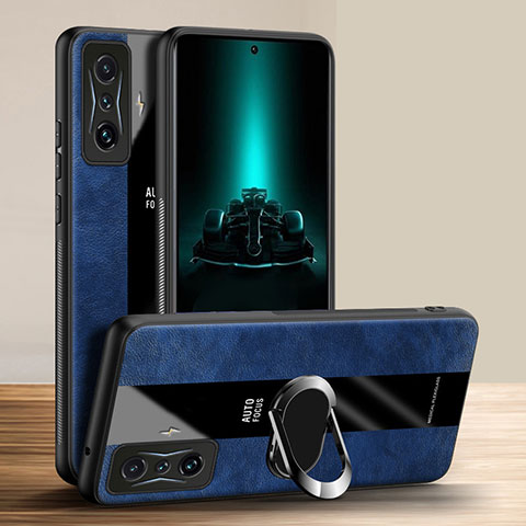 Coque Silicone Gel Motif Cuir Housse Etui avec Support Bague Anneau Aimante Magnetique PB1 pour Xiaomi Redmi K50 Gaming 5G Bleu