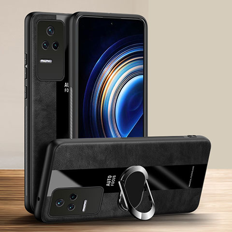 Coque Silicone Gel Motif Cuir Housse Etui avec Support Bague Anneau Aimante Magnetique PB1 pour Xiaomi Redmi K50 Pro 5G Noir