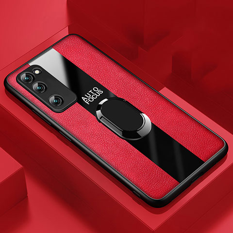 Coque Silicone Gel Motif Cuir Housse Etui avec Support Bague Anneau Aimante Magnetique pour Huawei Honor 30 Lite 5G Rouge