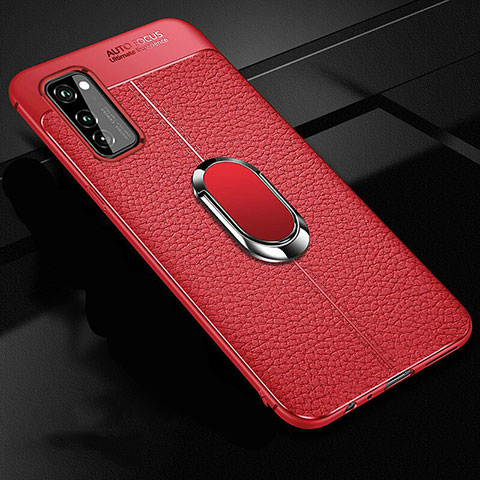 Coque Silicone Gel Motif Cuir Housse Etui avec Support Bague Anneau Aimante Magnetique pour Huawei Honor View 30 5G Rouge