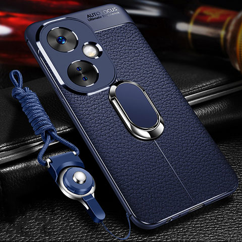 Coque Silicone Gel Motif Cuir Housse Etui avec Support Bague Anneau Aimante Magnetique pour OnePlus Nord CE 3 Lite 5G Bleu