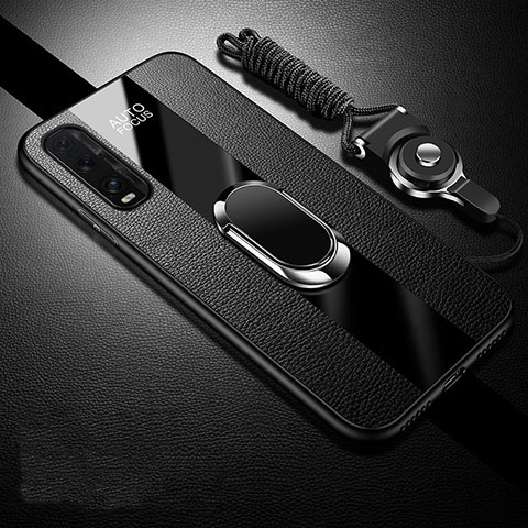 Coque Silicone Gel Motif Cuir Housse Etui avec Support Bague Anneau Aimante Magnetique pour Oppo Find X2 Noir