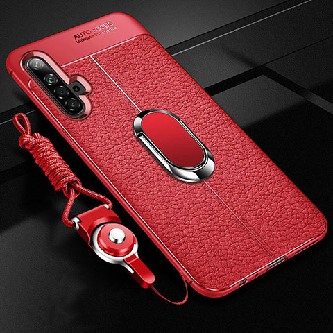 Coque Silicone Gel Motif Cuir Housse Etui avec Support Bague Anneau Aimante Magnetique pour Realme X50 5G Rouge