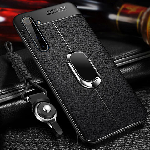 Coque Silicone Gel Motif Cuir Housse Etui avec Support Bague Anneau Aimante Magnetique pour Realme X50 Pro 5G Noir