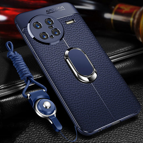 Coque Silicone Gel Motif Cuir Housse Etui avec Support Bague Anneau Aimante Magnetique pour Vivo X Note Bleu