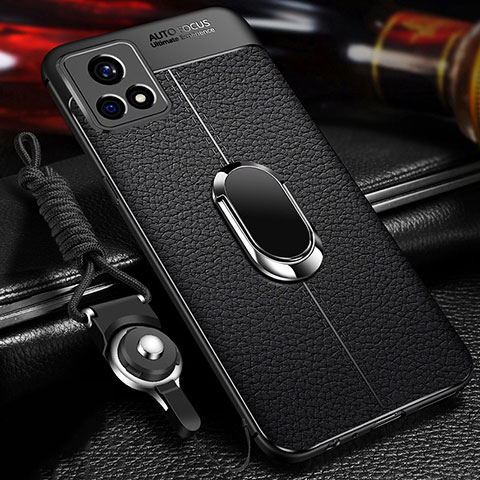 Coque Silicone Gel Motif Cuir Housse Etui avec Support Bague Anneau Aimante Magnetique pour Vivo Y52s t1 5G Noir