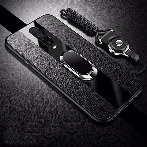 Coque Silicone Gel Motif Cuir Housse Etui avec Support Bague Anneau Aimante Magnetique pour Xiaomi Redmi K30 5G Noir