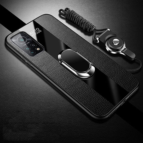 Coque Silicone Gel Motif Cuir Housse Etui avec Support Bague Anneau Aimante Magnetique pour Xiaomi Redmi K30S 5G Noir