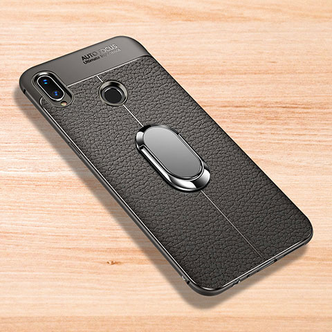 Coque Silicone Gel Motif Cuir Housse Etui avec Support Bague Anneau Aimante Magnetique pour Xiaomi Redmi Note 7 Gris