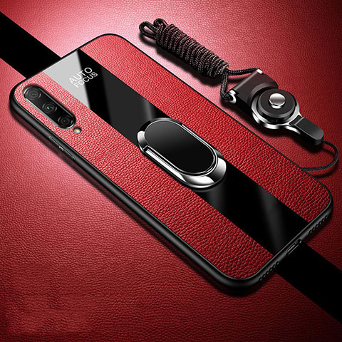 Coque Silicone Gel Motif Cuir Housse Etui avec Support Bague Anneau Aimante Magnetique S01 pour Huawei Honor 9X Pro Rouge