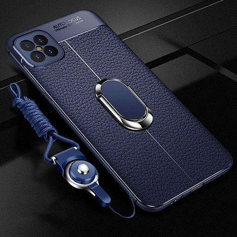 Coque Silicone Gel Motif Cuir Housse Etui avec Support Bague Anneau Aimante Magnetique S01 pour Huawei Nova 8 SE 5G Bleu