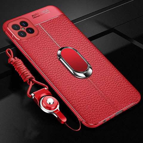 Coque Silicone Gel Motif Cuir Housse Etui avec Support Bague Anneau Aimante Magnetique S01 pour Huawei Nova 8 SE 5G Rouge