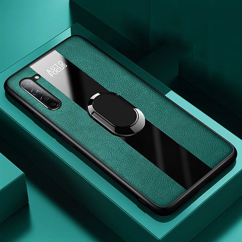 Coque Silicone Gel Motif Cuir Housse Etui avec Support Bague Anneau Aimante Magnetique S01 pour Oppo Find X2 Lite Vert