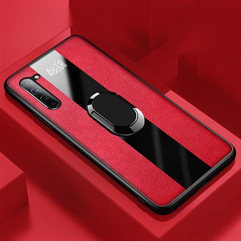 Coque Silicone Gel Motif Cuir Housse Etui avec Support Bague Anneau Aimante Magnetique S01 pour Oppo K7 5G Rouge