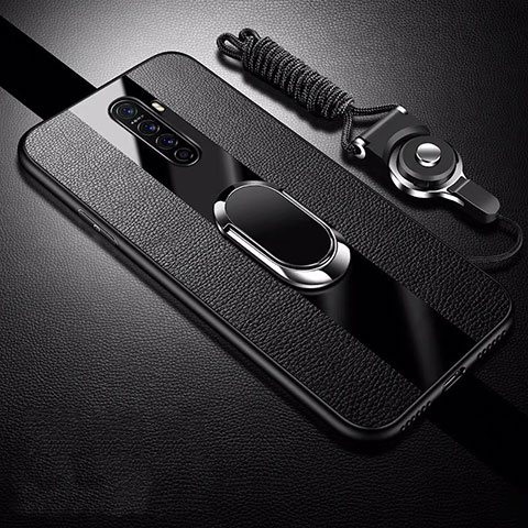 Coque Silicone Gel Motif Cuir Housse Etui avec Support Bague Anneau Aimante Magnetique S01 pour Realme X2 Pro Noir