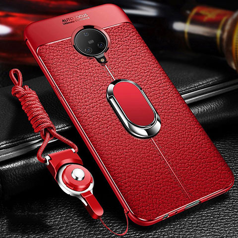 Coque Silicone Gel Motif Cuir Housse Etui avec Support Bague Anneau Aimante Magnetique S01 pour Vivo Nex 3 5G Rouge