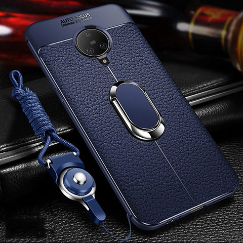 Coque Silicone Gel Motif Cuir Housse Etui avec Support Bague Anneau Aimante Magnetique S01 pour Vivo Nex 3 Bleu