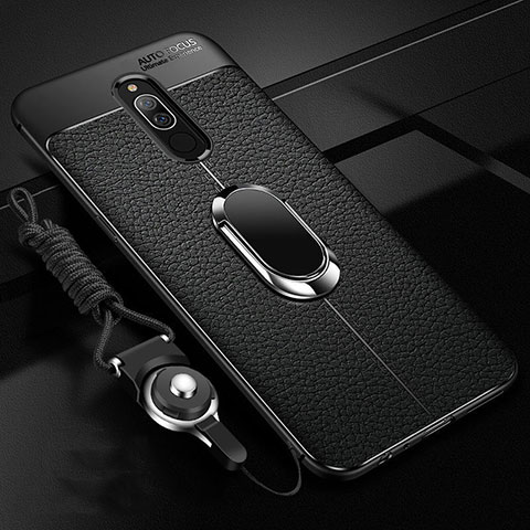 Coque Silicone Gel Motif Cuir Housse Etui avec Support Bague Anneau Aimante Magnetique S01 pour Xiaomi Redmi 8 Noir