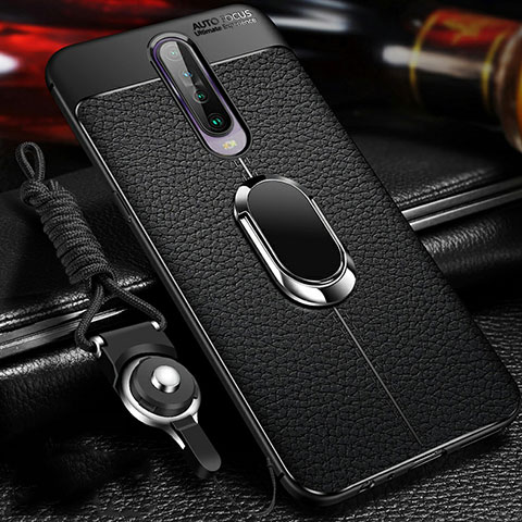 Coque Silicone Gel Motif Cuir Housse Etui avec Support Bague Anneau Aimante Magnetique S01 pour Xiaomi Redmi K30 5G Noir