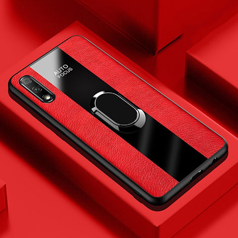 Coque Silicone Gel Motif Cuir Housse Etui avec Support Bague Anneau Aimante Magnetique S02 pour Huawei Honor 9X Rouge