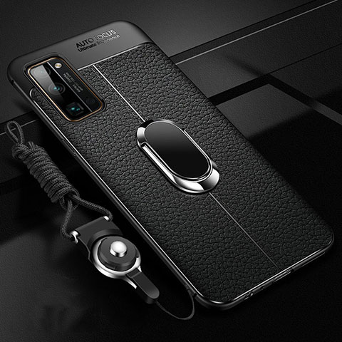 Coque Silicone Gel Motif Cuir Housse Etui avec Support Bague Anneau Aimante Magnetique S03 pour Huawei Honor 30 Pro Noir