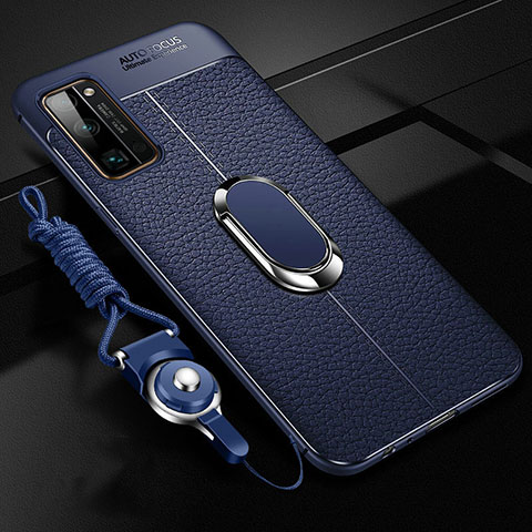 Coque Silicone Gel Motif Cuir Housse Etui avec Support Bague Anneau Aimante Magnetique S03 pour Huawei Honor 30 Pro+ Plus Bleu