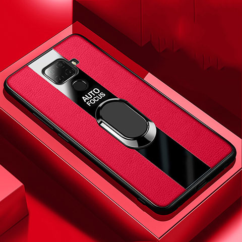 Coque Silicone Gel Motif Cuir Housse Etui avec Support Bague Anneau Aimante Magnetique S03 pour Huawei Mate 30 Lite Rouge