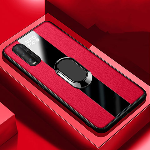 Coque Silicone Gel Motif Cuir Housse Etui avec Support Bague Anneau Aimante Magnetique S03 pour Oppo Find X2 Rouge