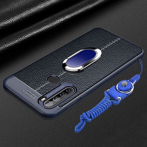 Coque Silicone Gel Motif Cuir Housse Etui avec Support Bague Anneau Aimante Magnetique S03 pour Xiaomi Redmi Note 8 (2021) Bleu