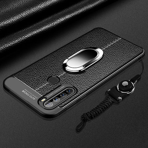 Coque Silicone Gel Motif Cuir Housse Etui avec Support Bague Anneau Aimante Magnetique S03 pour Xiaomi Redmi Note 8 Noir