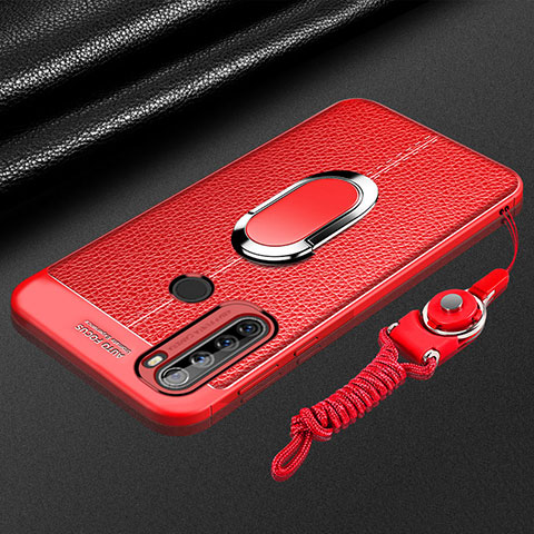 Coque Silicone Gel Motif Cuir Housse Etui avec Support Bague Anneau Aimante Magnetique S03 pour Xiaomi Redmi Note 8T Rouge