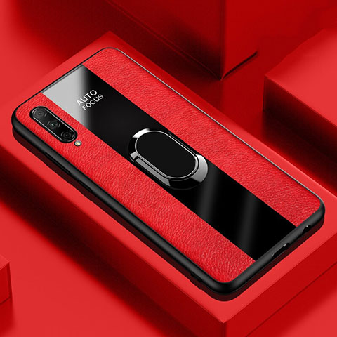 Coque Silicone Gel Motif Cuir Housse Etui avec Support Bague Anneau Aimante Magnetique S04 pour Huawei P Smart Pro (2019) Rouge