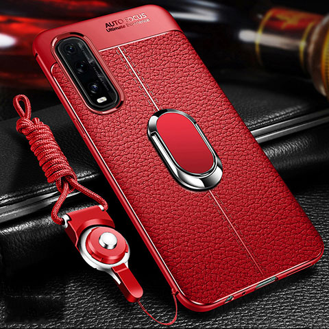 Coque Silicone Gel Motif Cuir Housse Etui avec Support Bague Anneau Aimante Magnetique S04 pour Oppo Find X2 Rouge