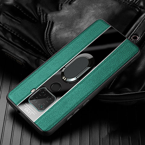 Coque Silicone Gel Motif Cuir Housse Etui avec Support Bague Anneau Aimante Magnetique S05 pour Huawei Mate 30 Lite Vert