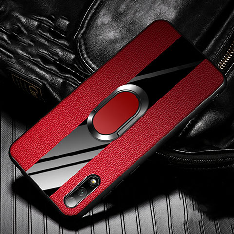 Coque Silicone Gel Motif Cuir Housse Etui avec Support Bague Anneau Aimante Magnetique S06 pour Huawei Honor 9X Rouge