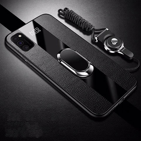 Coque Silicone Gel Motif Cuir Housse Etui avec Support Bague Anneau Aimante Magnetique T01 pour Huawei Honor V30 5G Noir