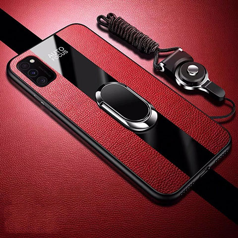 Coque Silicone Gel Motif Cuir Housse Etui avec Support Bague Anneau Aimante Magnetique T01 pour Huawei Honor V30 5G Rouge