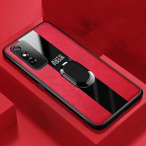 Coque Silicone Gel Motif Cuir Housse Etui avec Support Bague Anneau Aimante Magnetique T01 pour Huawei Honor X10 Max 5G Rouge