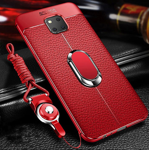 Coque Silicone Gel Motif Cuir Housse Etui avec Support Bague Anneau Aimante Magnetique T01 pour Huawei Mate 20 Pro Rouge