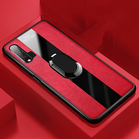 Coque Silicone Gel Motif Cuir Housse Etui avec Support Bague Anneau Aimante Magnetique T01 pour Huawei Nova 6 5G Rouge