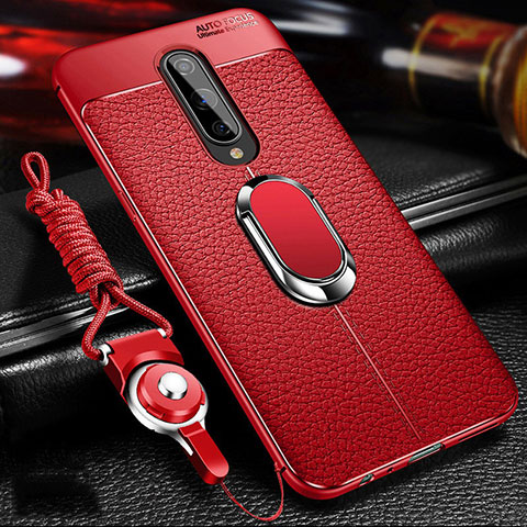 Coque Silicone Gel Motif Cuir Housse Etui avec Support Bague Anneau Aimante Magnetique T01 pour OnePlus 8 Rouge