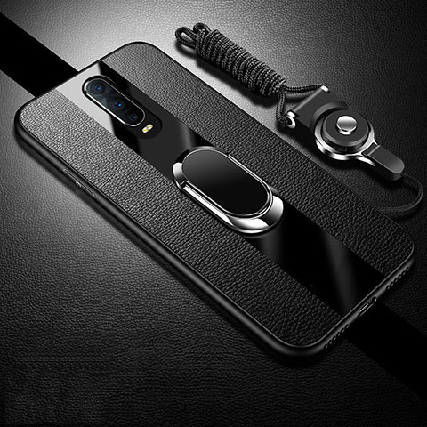 Coque Silicone Gel Motif Cuir Housse Etui avec Support Bague Anneau Aimante Magnetique T01 pour Oppo R17 Pro Noir