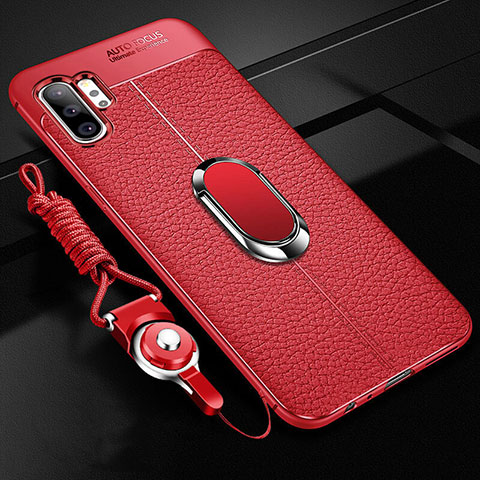 Coque Silicone Gel Motif Cuir Housse Etui avec Support Bague Anneau Aimante Magnetique T01 pour Samsung Galaxy Note 10 Plus 5G Rouge